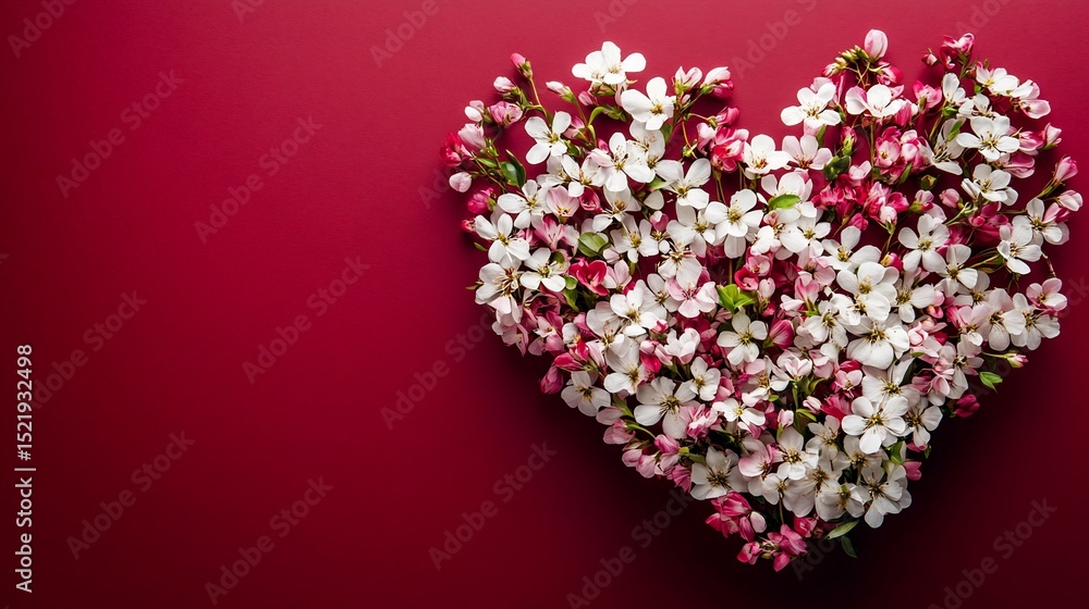 Fototapeta premium Heart Shaped Cherry Blossom on Red