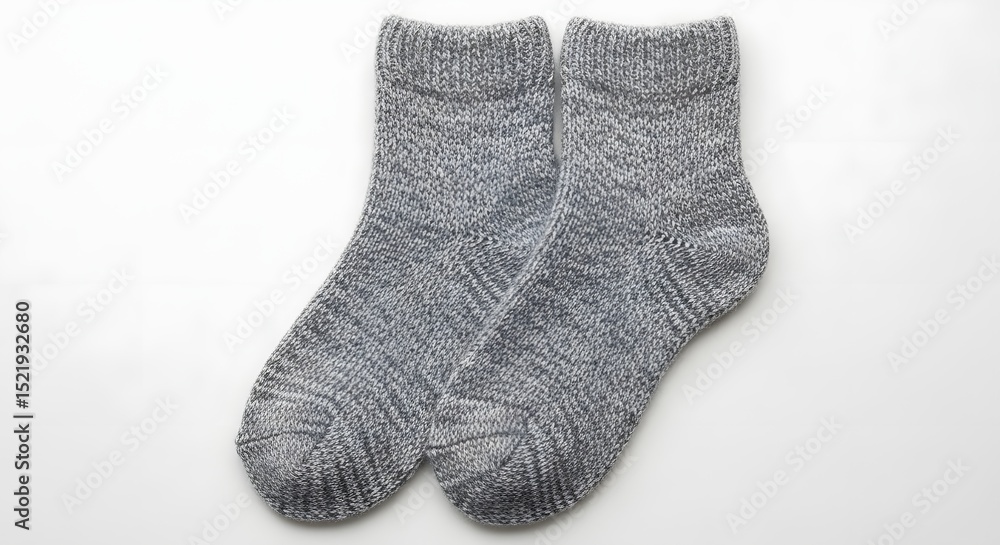 Pair of Cozy Grey Knit Ankle Socks on White Background Pair of Cozy Grey Knit Ankle Socks on White Background