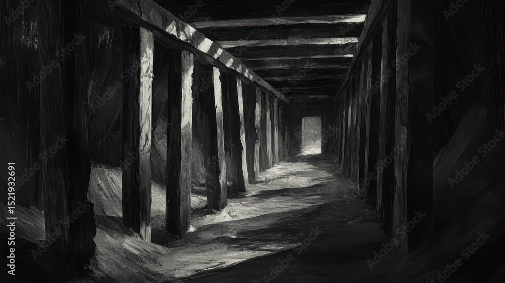 Obraz premium Dark, wooden tunnel interior