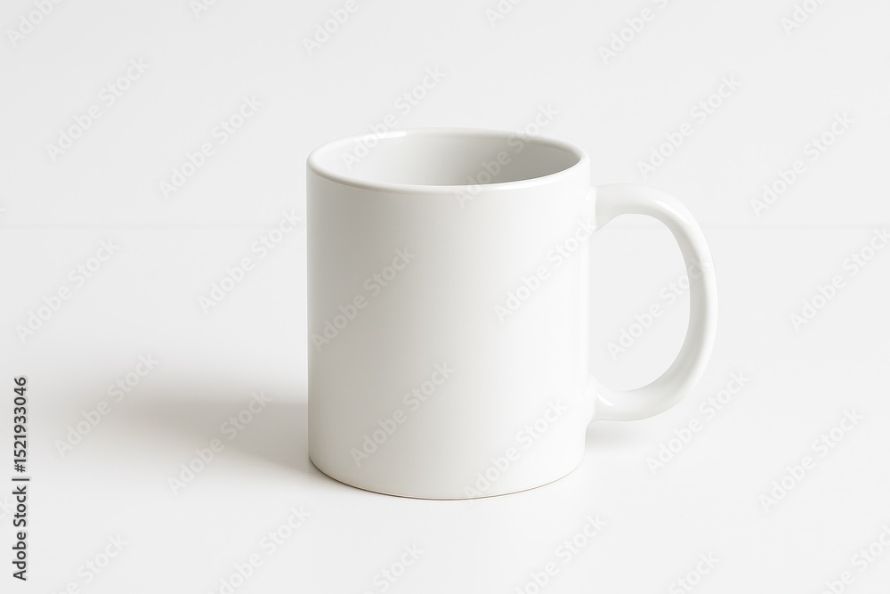 Obraz premium Classic plain white ceramic coffee mug mockup standing on a clean white surface against a white background perfect for showcasing custom designs logos or branding.