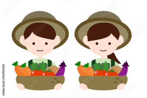 野菜を持つ農家の男性と女性のイラスト素材