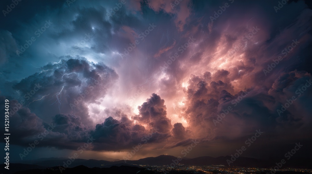 Naklejka premium Dramatic 8K Thunderstorm Sky Dark Clouds, Lightning, and Intense Colors