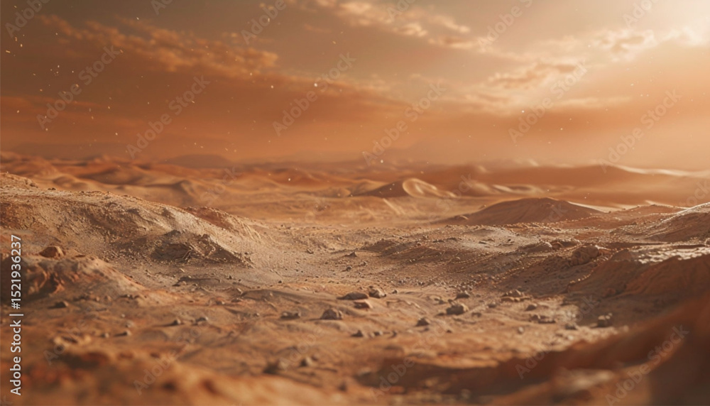 Fototapeta premium A fantasy view of the surface of Mars under the red light of sunset.