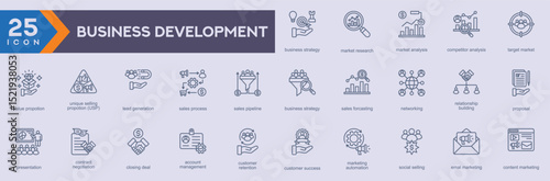 Business Development icon set vector image in outline style, 
set of Web icons in outline style, 
set icon for Web and outline app