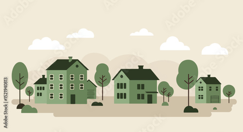 Three houses in a row in a suburban neighborhood with lush greenery