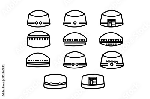 Kufi Cap Vector Icons Set  Islamic Muslim Prayer Hat Designs for Ramadan, Eid, Hajj, Umrah & Religious Graphics.