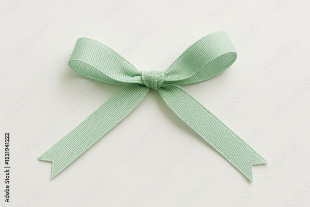 Fototapeta premium Luxurious emerald green satin ribbon tied in an elegant elaborate bow with long flowing tails isolated on a pristine white background perfect for high end gift wrapping or sophisticated branding