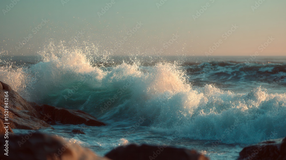 Fototapeta premium Stunning 8K High-Resolution Ocean Landscape Crashing Waves on Rocky Coast