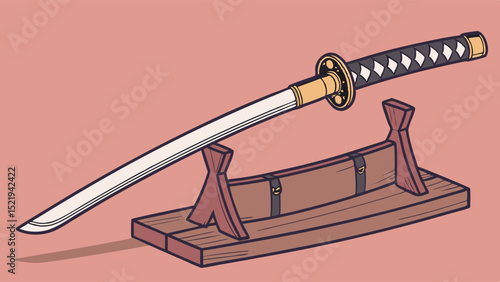 Elegant Katana Sword on Wooden Display Stand