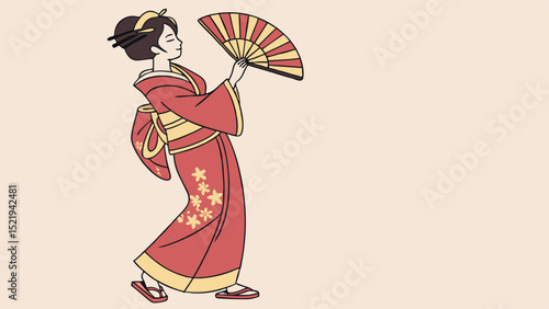 Graceful Geisha in Traditional Attire with Fan