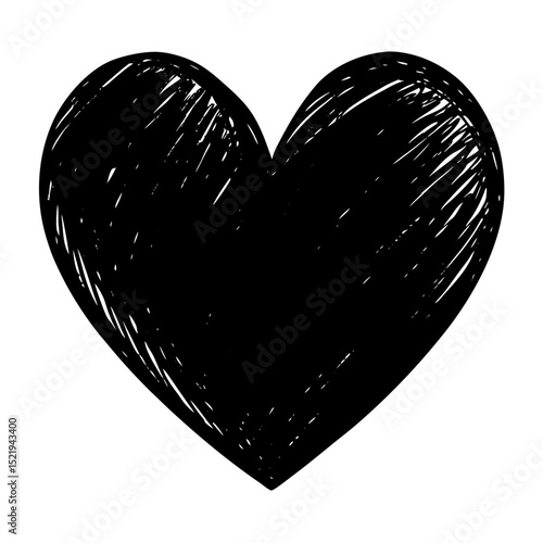 Hand drawn black scribbled heart shape love symbol