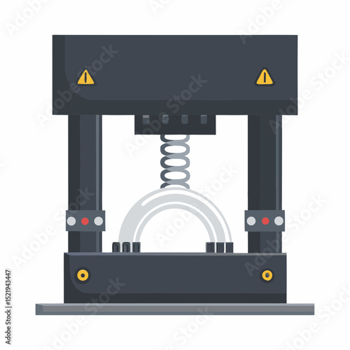 Flat cartoon illustration of a steel rebar bending machine used for quality testing and standard compliance in industrial construction materials lab.