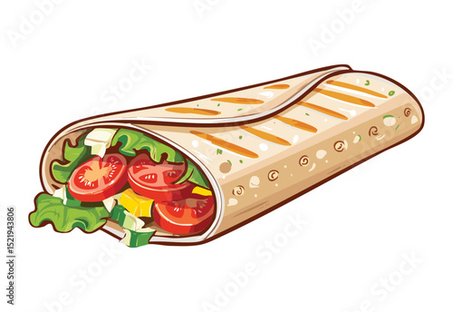Grilled Wrap Sandwich with Fresh Fillings - Vector Illustration