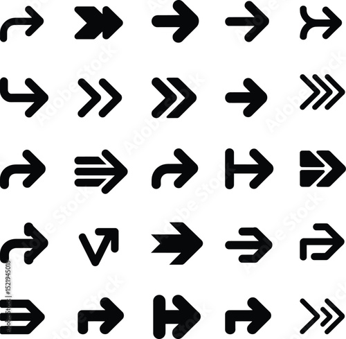 collection of direction icons including straight, curved, zigzag arrows useful for infographics, flowcharts, navigation, user interface design