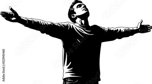Silhouette of man with arms outstretched wide
