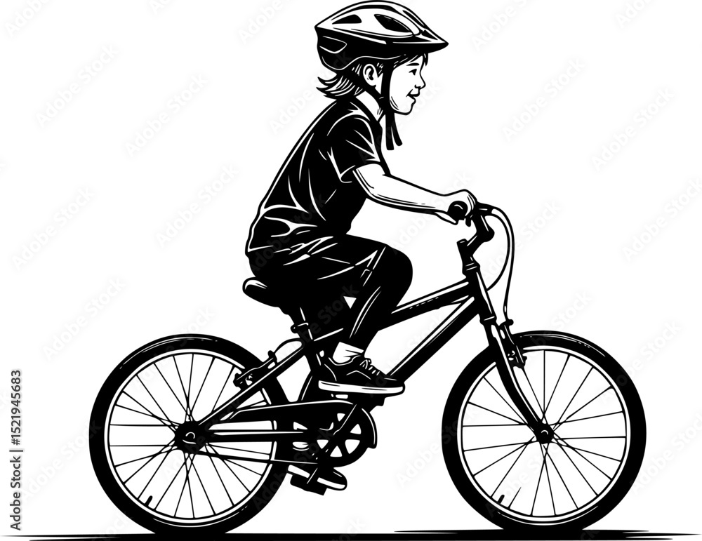 Obraz premium Silhouette of a child riding bicycle with safety helmet 