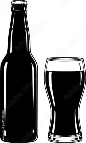Beer bottle and glass silhouette illustration
