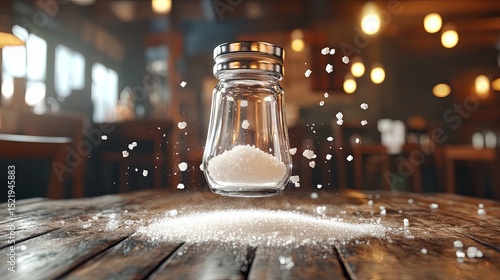 A salt shaker levitating upright
