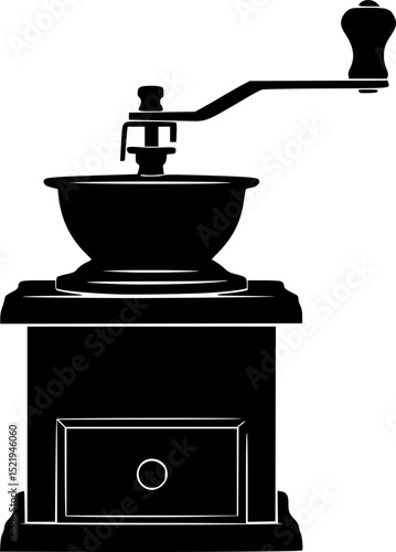 Classic manual coffee grinder black silhouette vector illustration
