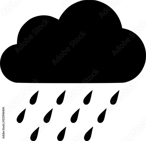 Cloud raining drops weather forecast simple black silhouette vector illustration
