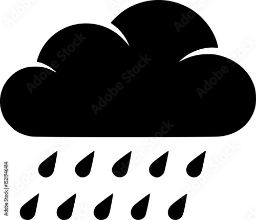Cloud raining drops weather forecast simple black silhouette vector illustration
