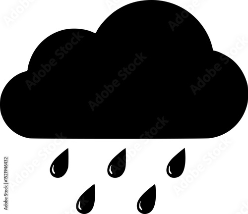 Cloud raining drops weather forecast simple black silhouette vector illustration
