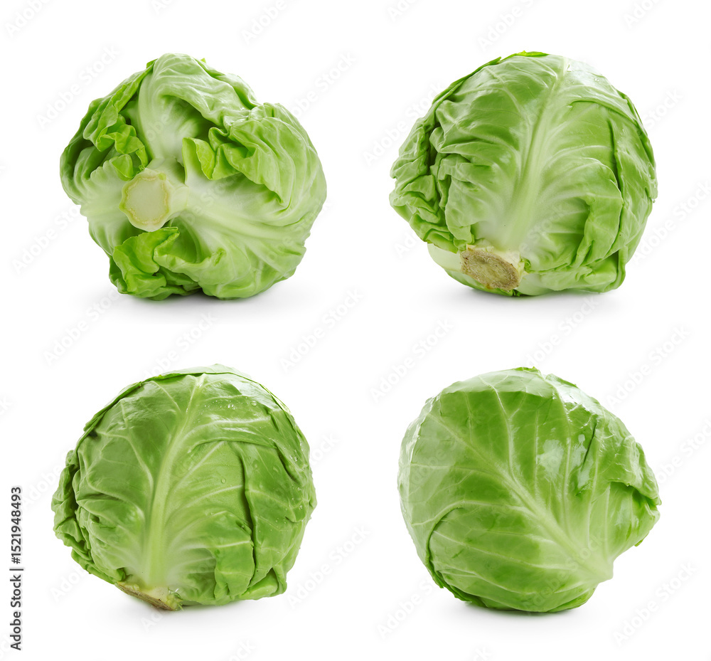 Fototapeta premium Fresh ripe cabbages on white background, collage