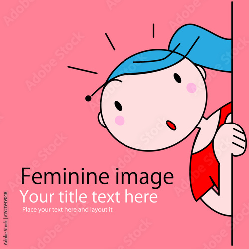 可愛い女性のちびキャラが覗いている