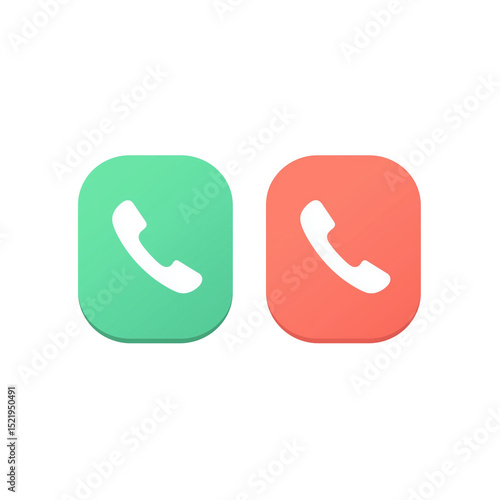 Two phone icons in green and red representing accept and decline call options on a white background