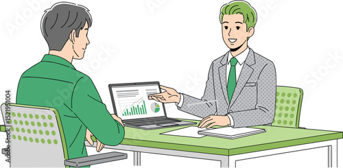 ノートパソコンで仕事をするスーツを着た男性