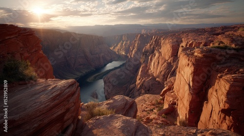 Majestic Sunset over Canyon River Breathtaking 8K High-Resolution Landscape Photography