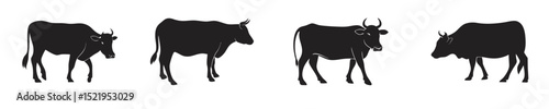 Cow Silhouettes Collection,  Black Farm Animal Vector Icons