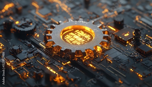 Detailed close-up view of a circuit board with a gear.