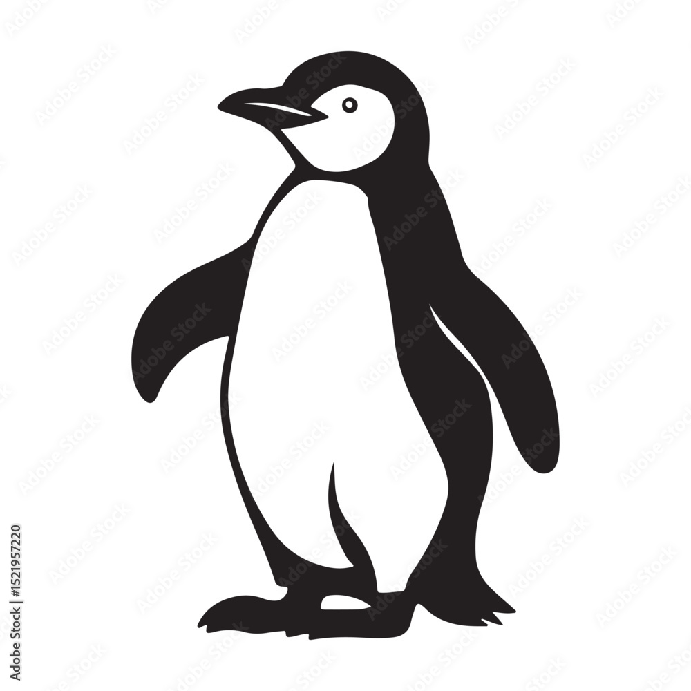 Naklejka premium Adorable Black silhouette Penguin Illustration - Cute Antarctic Bird on White Background