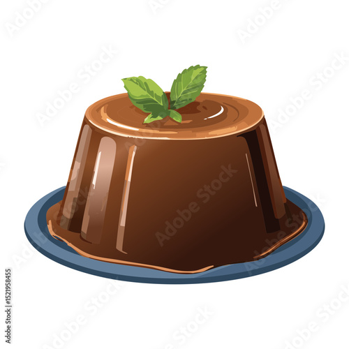 Dark Chocolate Pudding with Mint - Vector Illustration