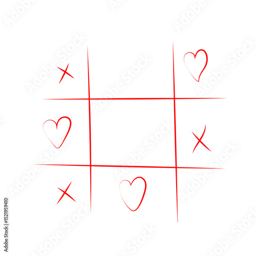 Tic tac toe xox game icon. Decorative xox game Sign crosses and Hearts. vector illustration