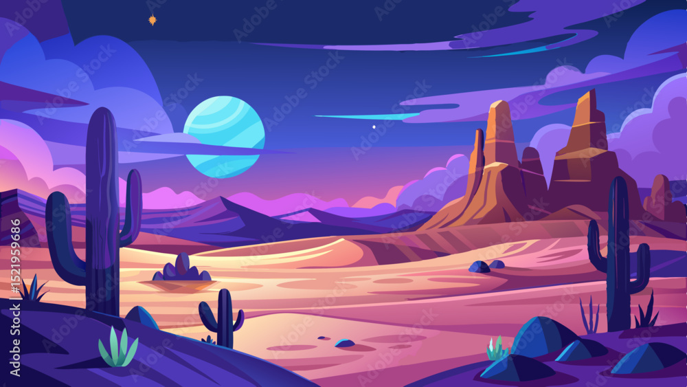 Naklejka premium Vibrant desert landscape night scene, clean cutout
