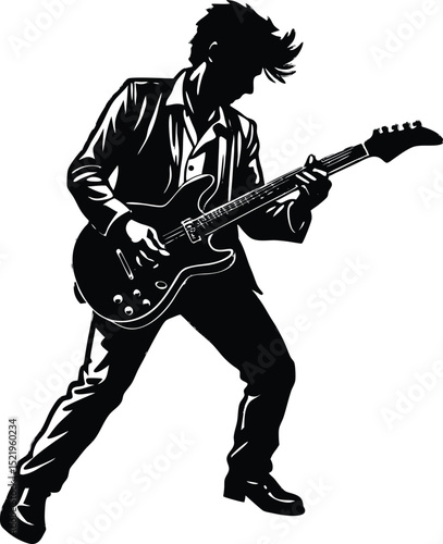Electric Guitarist Silhouette Playing Rock Music Vector Illustration