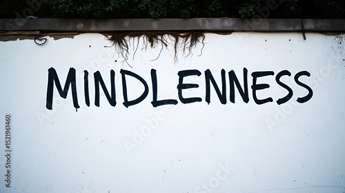 White wall with black paint inscription mindlessness on it