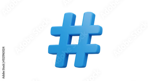 3d blue hashtag symbol isolated on transparent background