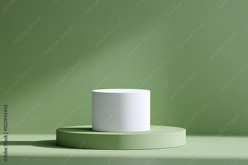 3d minimalist sage green room with cylindrical white pedestal 3d minimalist sage green room with cylindrical white pedestal