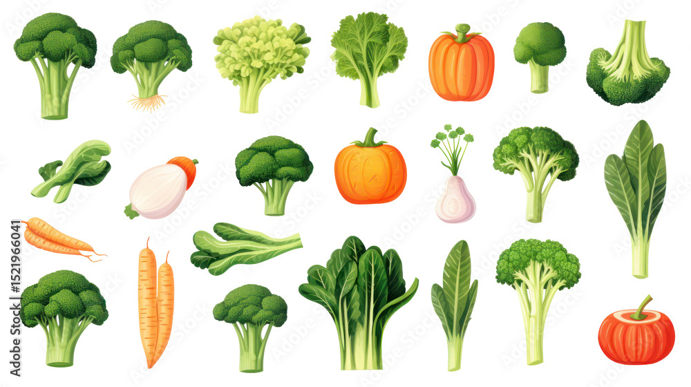 Hand-Drawn Vegetable Set with Carrot and Broccoli Hand-Drawn Vegetable Set with Carrot and Broccoli