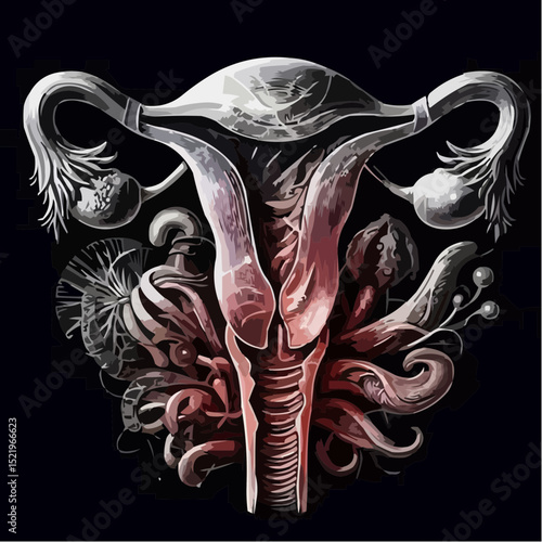 illustration with artistic details of the uterus 65