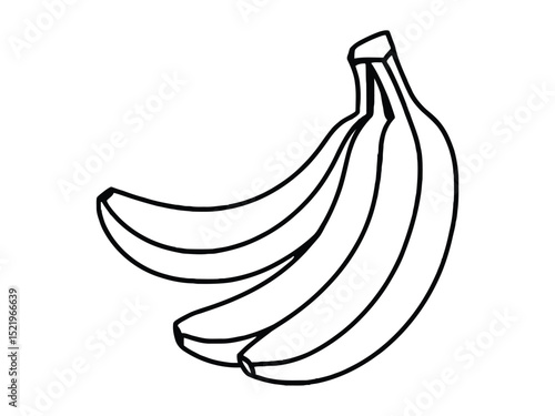 Three Bananas Black Clipart - Simple Outline Fruit Illustration