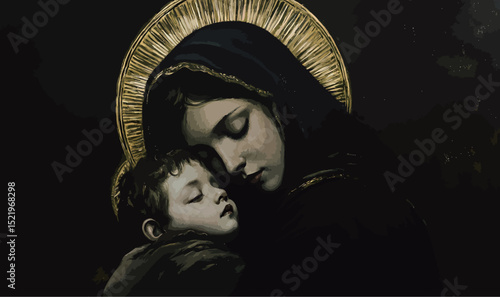 A serene depiction of a woman and child, embodying tenderness and love.