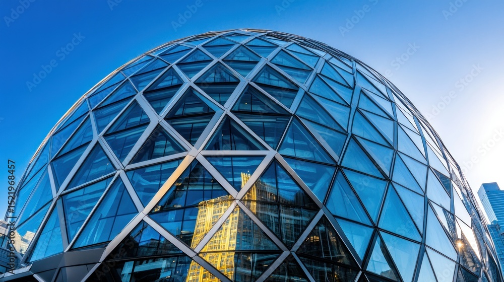 Fototapeta premium A modern architectural building has a geometric glass dome structure