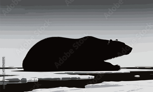 Silhouette of a bear on ice, depicting the essence of wildlife in a stark setting.