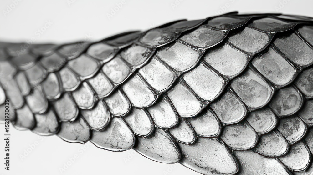 Fototapeta premium Close up view shows a metallic textured scaled flexible section