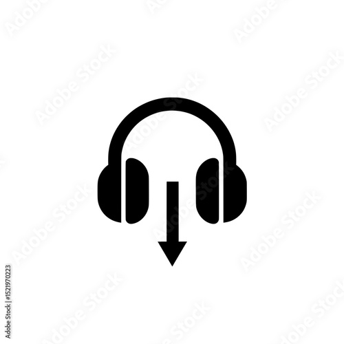Headphones with embedded download arrow icon representing music or podcast download functionality