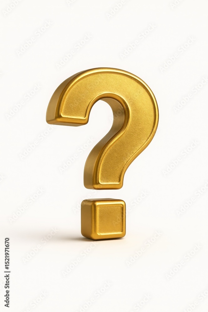 Gold Metallic Question Mark 3D Render on White Background Gold Metallic Question Mark 3D Render on White Background